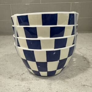 Set 4 DARK BLUE NAVY Checkered Melamine 2.5”x4.5” BOWLS Shiny Appetizer Bowl